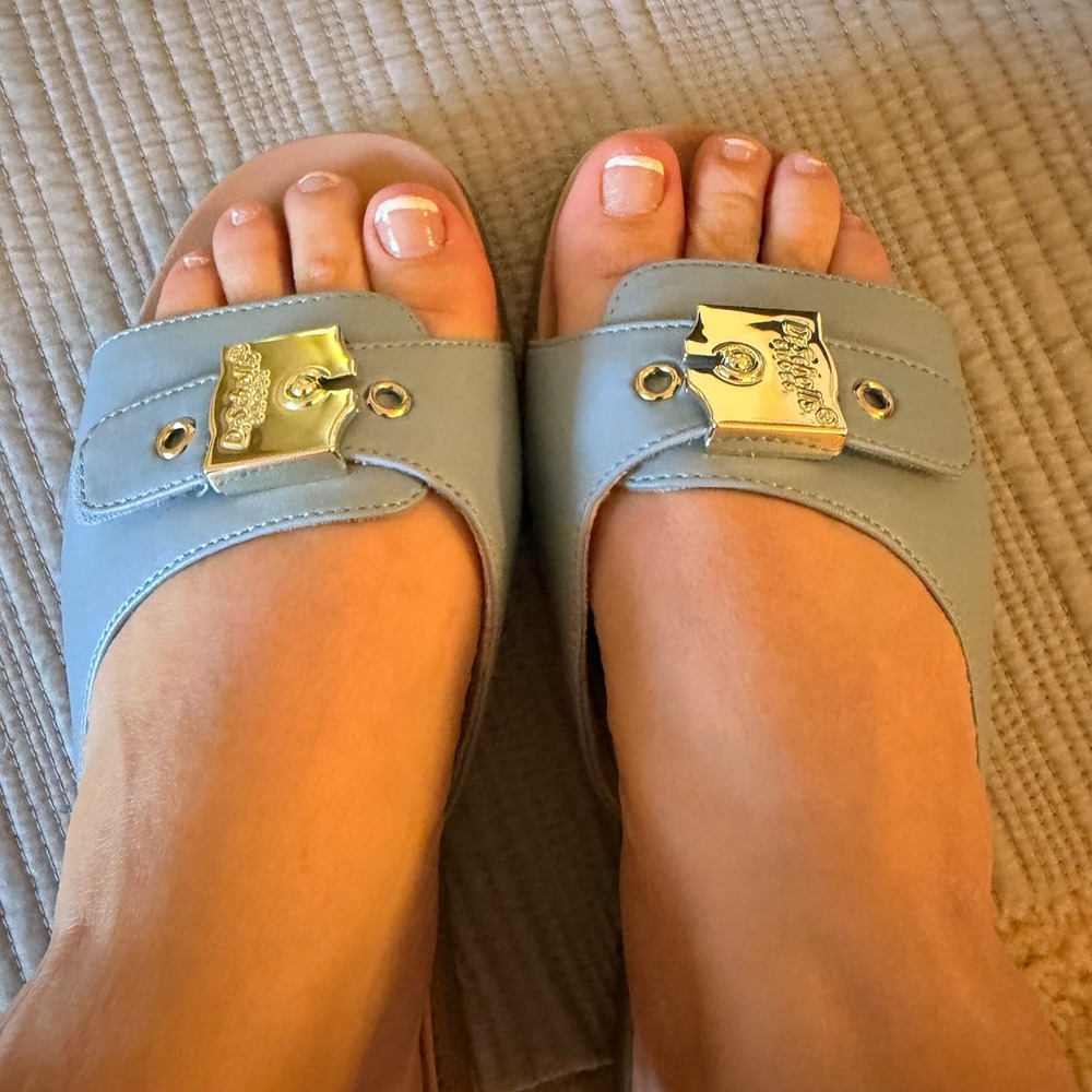 NEW Dr. Scholls Women's Island Icon Light Blue Slide Sandals Platform Wedge 8.5M - Picture 4 of 8